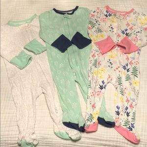 Footed sleepers set of 3 with fold over mittens